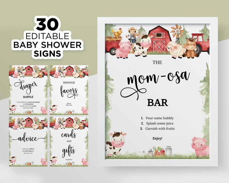 Farm Animals Baby Shower Signs Farm Baby Shower Decor Barn - Etsy