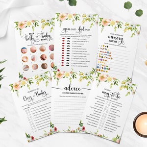 15 Editable Floral Greenery Baby Shower Games, Greenery, Blossom, Floral, Green, Gender Neutral, Editable Greenery Baby Shower Games Bundle