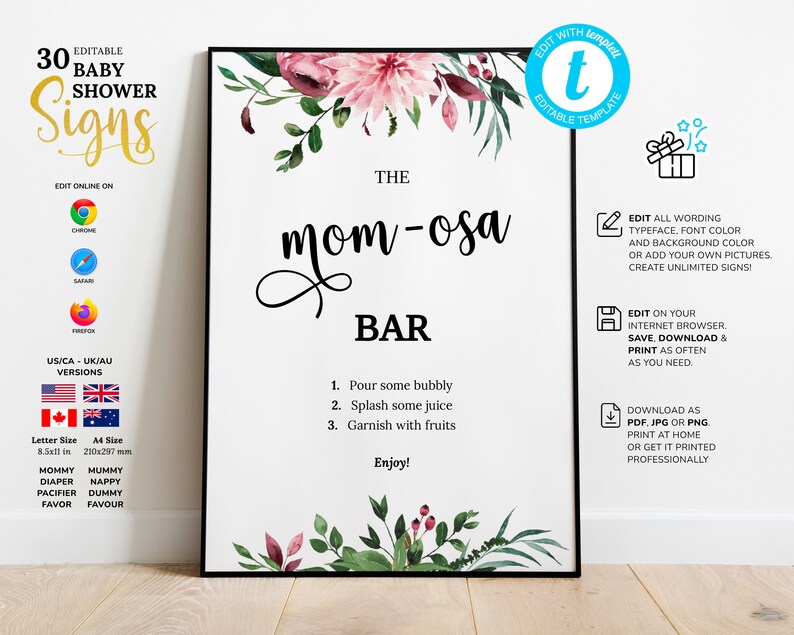 Editable Floral Baby Shower Bundle Printable Pink Blush Baby | Etsy