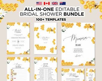 Editable Honey Bridal Shower Bundle, Printable Honey Bumblebee Bridal Shower, Bride to Bee Wedding Shower Games, Invitation, Decoration