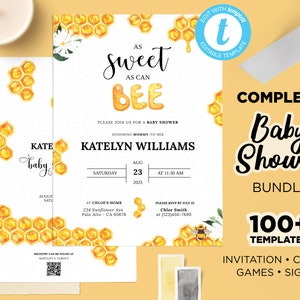 Honey Bee Baby Shower, Bumble bee Baby Shower, Sweet As Can Bee Baby Shower Games, Mom to bee Baby Shower, Editable Baby Shower Invitation