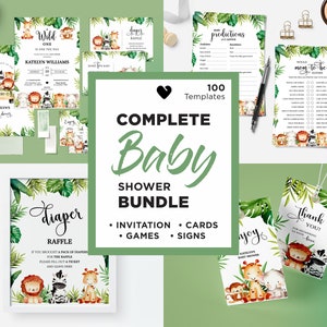 Safari Animals Baby Shower Bundle, Safari Baby Shower Games, Greenery Jungle Baby Shower, Editable Baby Shower, Wild Baby Jungle Animals