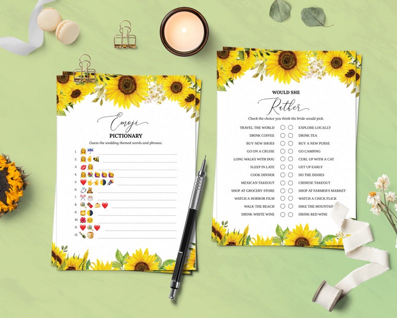 Sunflower Bridal Shower Games Printable Bridal Shower Games Etsy