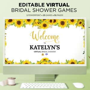 Virtual Sunflower Bridal Shower Games, Editable Powerpoint Bridal Shower Games, Bridal Shower, Zoom Bridal Shower Game, Bride Wedding Shower