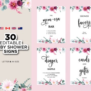 Floral Editable Baby Shower Signs, Printable Baby Shower Table Sign, It&#39;s a Girl Shower Sign, Pink Flower Sweet Baby Girl Shower Decoration