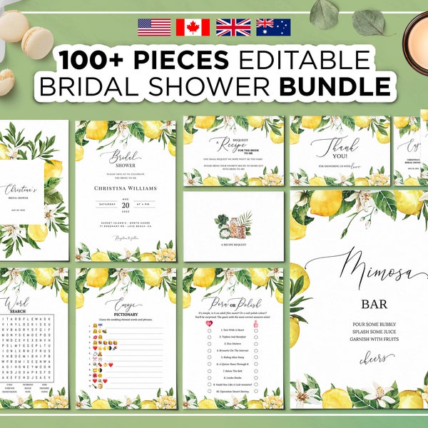 100+ Editable Bridal Shower Bundle, Bridal Shower Games, Lemon Bachelorette Party, Editable Lemon Bridal Shower Games & Signs, Main Squeeze