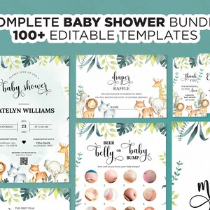 Safari Baby-Dusche, Grün Dschungel Safari Baby-Dusche-Safari-Tiere, Wild One Baby-Dusche, bearbeitbare Baby-Dusche-Spiele, Dschungel-Tiere