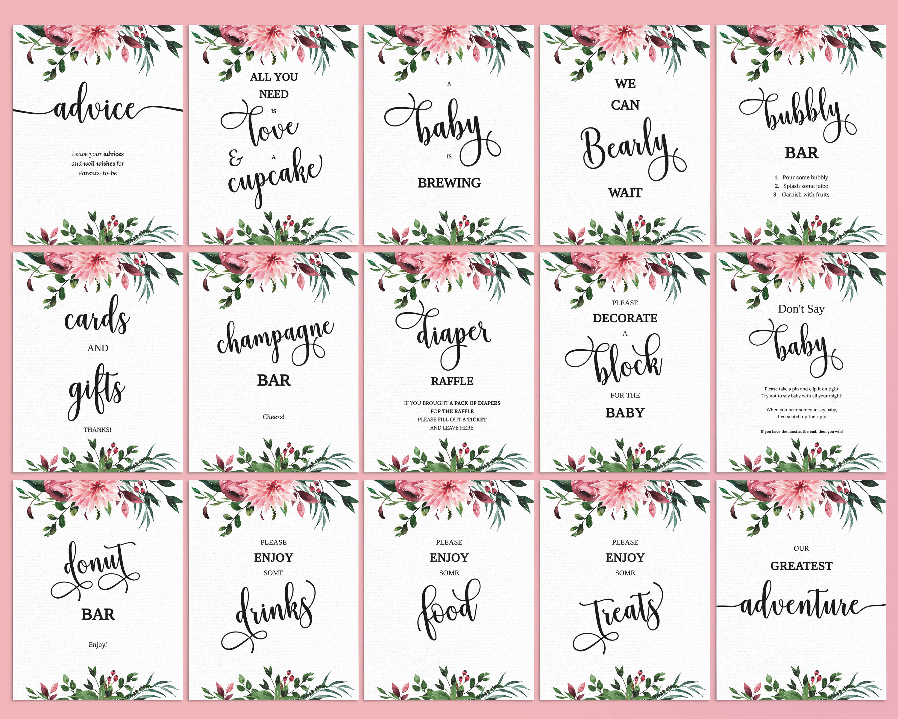 Editable Floral Baby Shower Bundle Printable Pink Blush Baby | Etsy