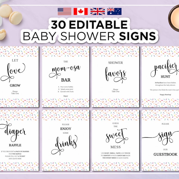 30 Sprinkle Baby Shower Signs, Editable Baby Shower Table Sign, Printable Sprinkle Baby Girl Shower Decor, A Baby Sprinkle Baby Shower Signs