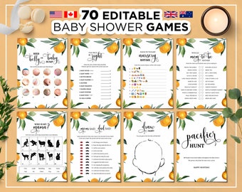 70 Editable Baby Shower Games, Baby Shower Games, A Little Cutie Baby Shower, Gender Neutral, Editable Orange Baby Shower Games, Clementine