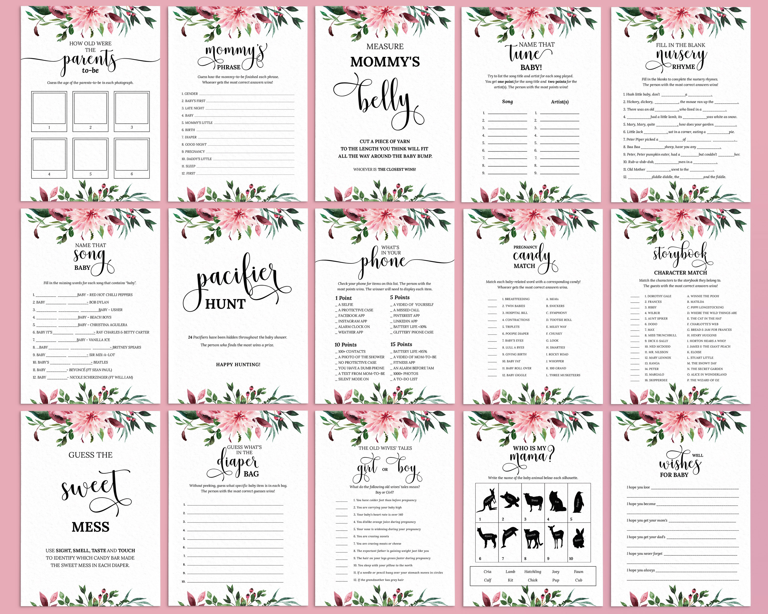 Editable Floral Baby Shower Bundle Printable Pink Blush Baby | Etsy