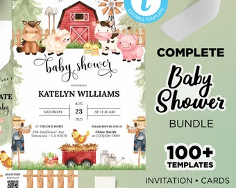 Farm Animals Baby Shower Bundle, Barn Animals Baby Shower Games, Farm Baby Shower Invitation, Red Ranch Baby Shower Farm Animals Decoration