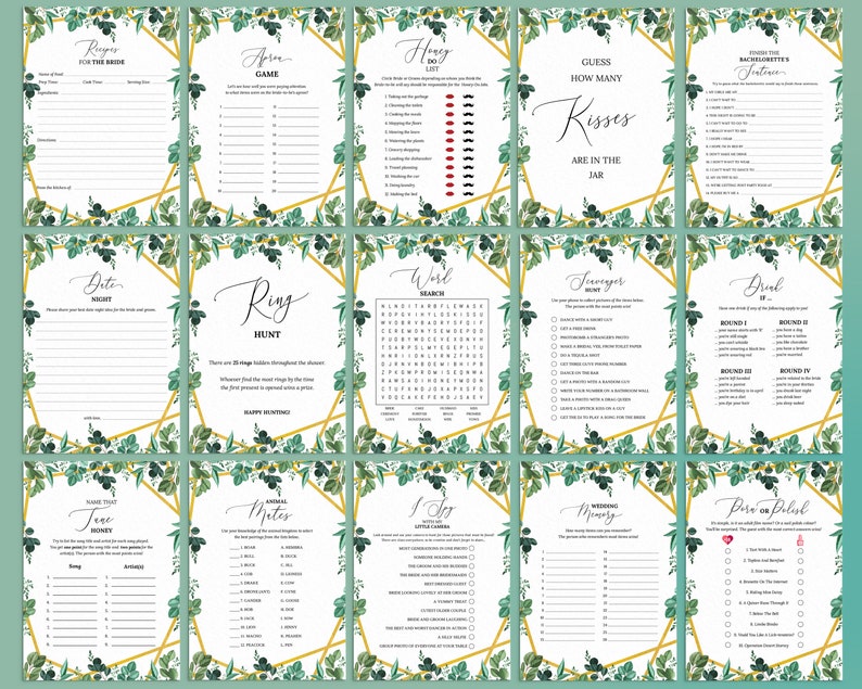 Editable Greenery Bridal Shower Games Printable Bridal Shower Etsy