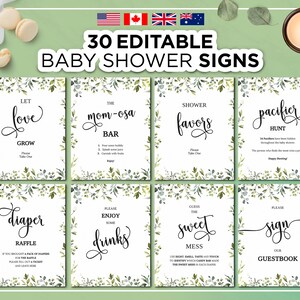 30 Editable Baby Shower Signs, Baby Shower Table Sign, Greenery Baby ...