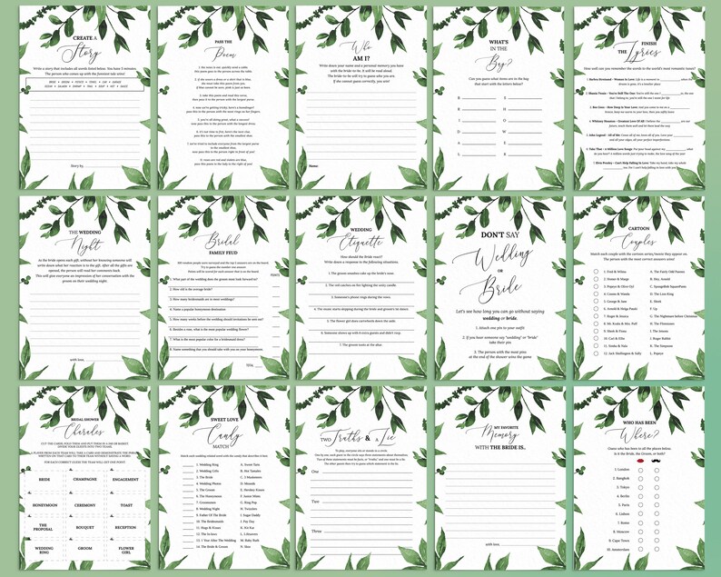 Greenery Bridal Shower Games Printable Bridal Shower Games Etsy