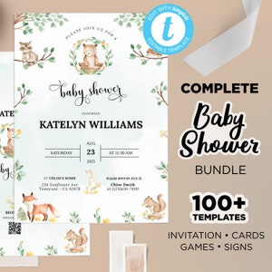 Woodland Baby Shower Bundle, Woodland Animals Baby Shower Games, Gender Neutral Baby Shower, Cute Forest Animals Baby Shower Invitation