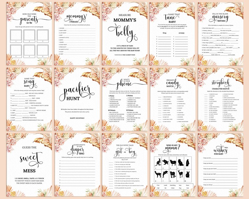 Editable Boho Baby Shower Games Printable Shower Games - Etsy