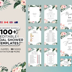 100+ Editable Bridal Shower Bundle, Bridal Shower Games, Bachelorette Party Game, Editable Tropical Bridal Shower Game, Sign, Hawaii Wedding