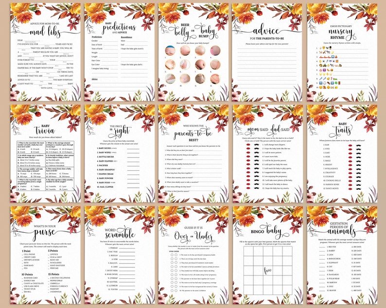 Editable Fall Baby Shower Games Printable Baby Shower Game | Etsy