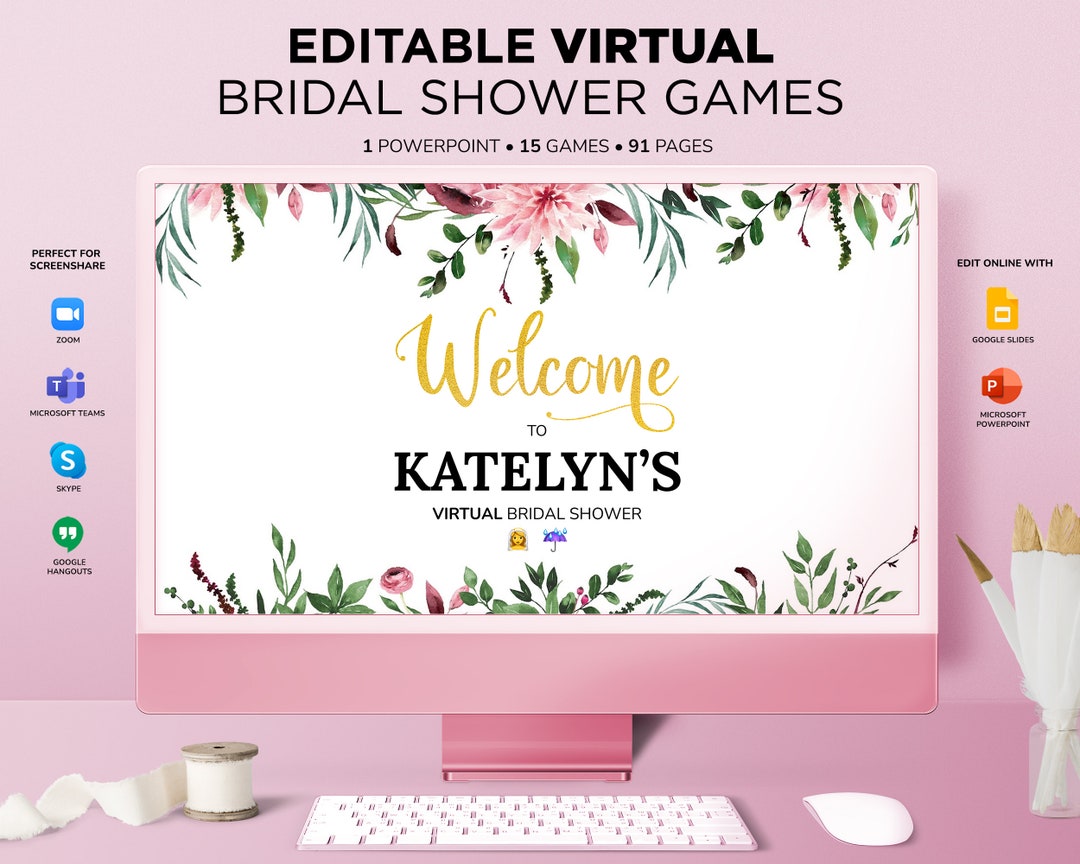 Blush Virtual Bridal Shower Games, Editable Powerpoint Bridal Shower
