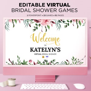 Blush Virtual Bridal Shower Games, Editable Powerpoint Bridal Shower Games, Distance Bridal Shower, Wedding Shower, Zoom Bridal Shower Game