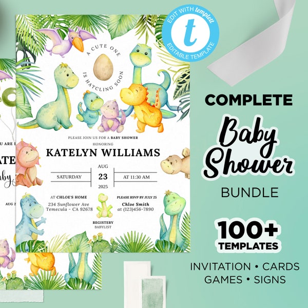 Dinosaur Baby Shower, Dinosaur Baby Shower Bundle,  Baby Shower Dinosaur Invitation, Dinosaur Baby Shower Games, Roar-some Baby Shower