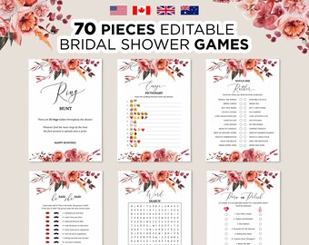 Editable Floral Bridal Shower Games, Printable Bridal Shower Games, Pink Flowers Wedding Shower Game, Boho Floral Bridal Party Games Bundle