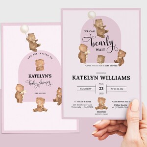 Bearly Wait Baby Shower Invitation, Baby Girl Shower Invitation, Little Bear Baby Shower, Teddy Bear Baby Shower, Pink Baby Girl Bear Shower
