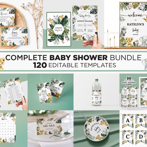 Safari Baby Shower Bundle, Wild One Baby Shower, Jungle Animals Baby Shower, Safari Baby Shower Games, Safari Baby Shower Invitation Suite