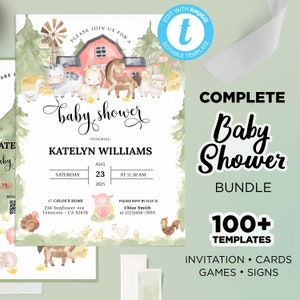Farm Animals Baby Shower, Barn Animals Baby Shower Games, Farm Baby Shower Invitation, Red Ranch Baby Shower, Farm Animals Shower Decoration