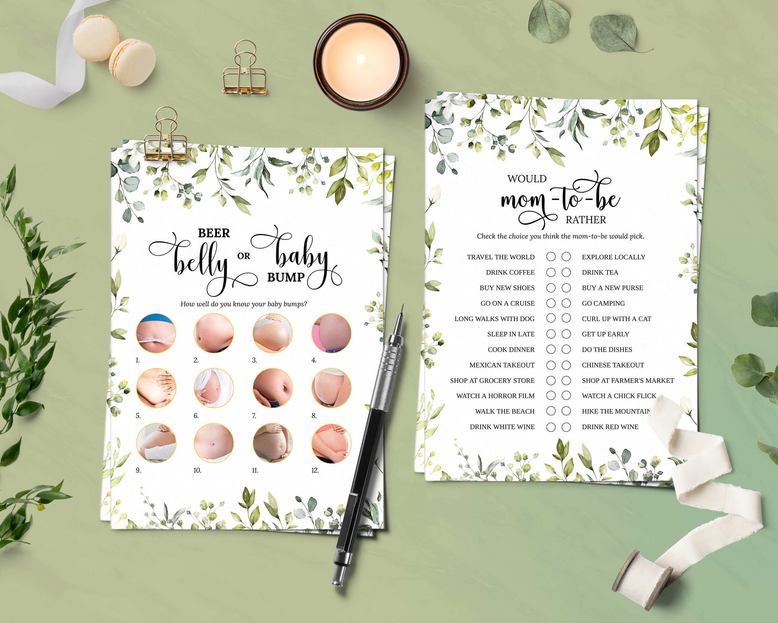 Greenery Editable Baby Shower Bundle Printable Modern Foliage | Etsy