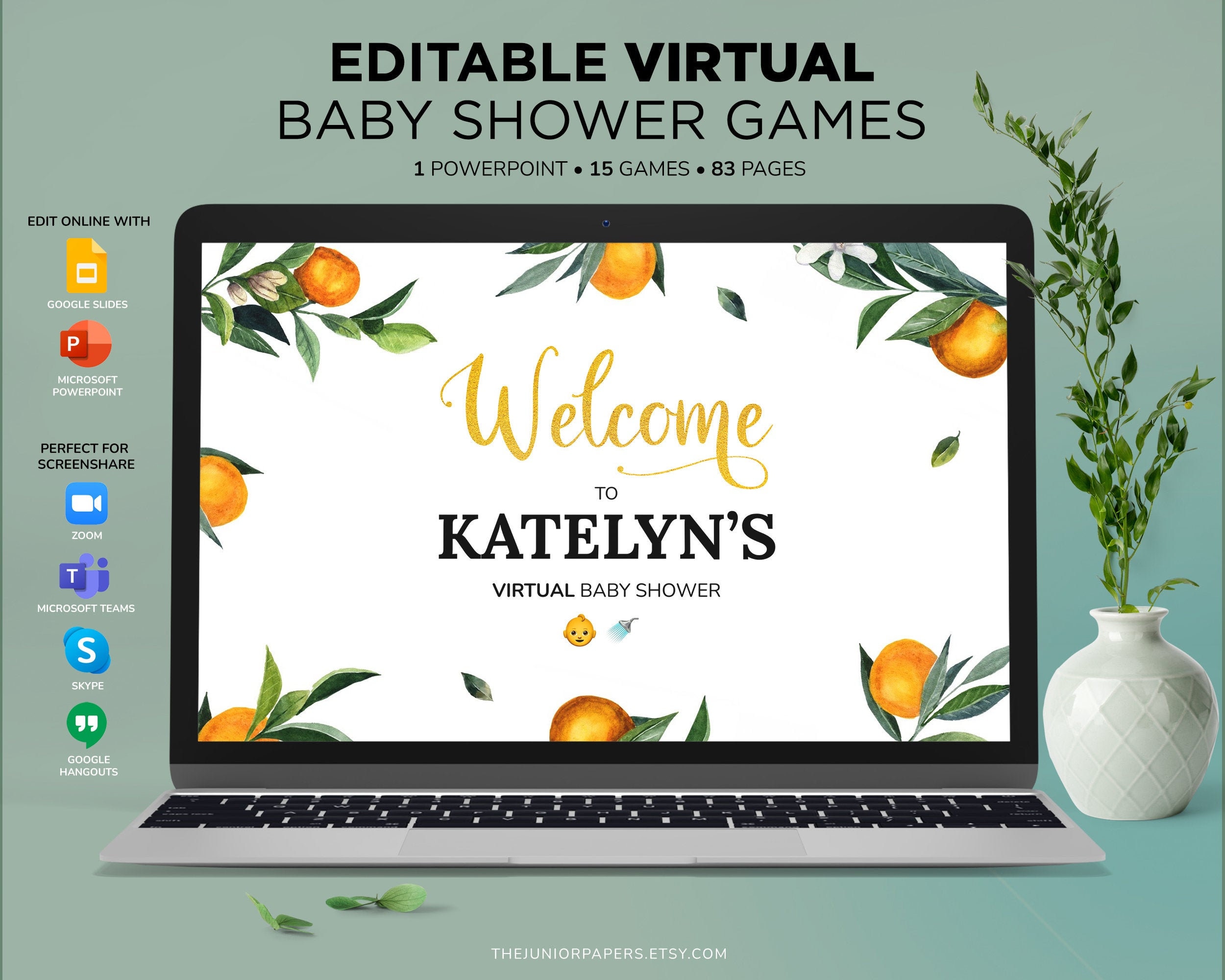 Editable Virtual Baby Shower Games, Powerpoint Baby Shower Games, Emoji, Distance Baby Shower, Zoom Baby Shower, Little Cutie, Clementine