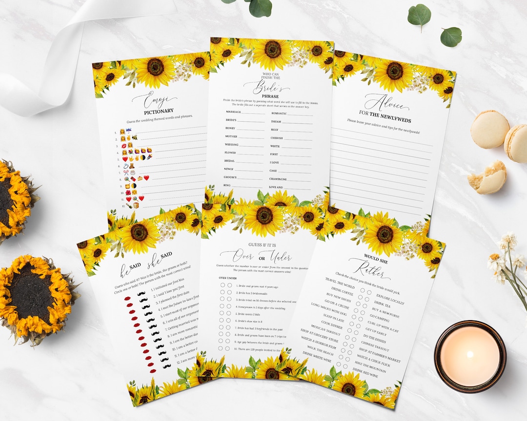 15 Editable Bridal Shower Games, Sunflower Bridal Shower Games Bundle ...