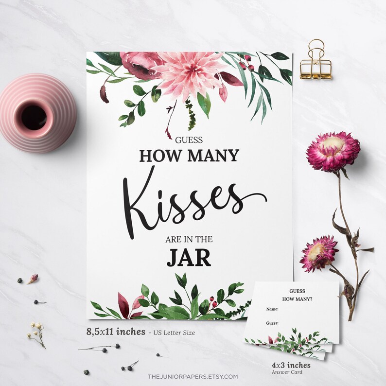 Butterfly Baby Shower Game Kit - 'Guess How Many Kisses' With Sign, Cards & Stickers (242 Pcs) - View #7