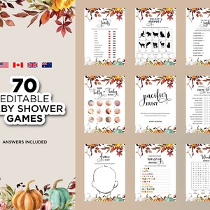 Pumpkin Editable Baby Shower Games, Printable Little Pumpkin Fall Baby Shower Games Bundle, Fall Shower Games, Autumn Fall Shower Games Pack