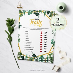 Baby Traits, Baby Shower Games, Greenery II, Gold, Baby Shower Theme, Gender Neutral, Printable Games, Baby Shower Activities