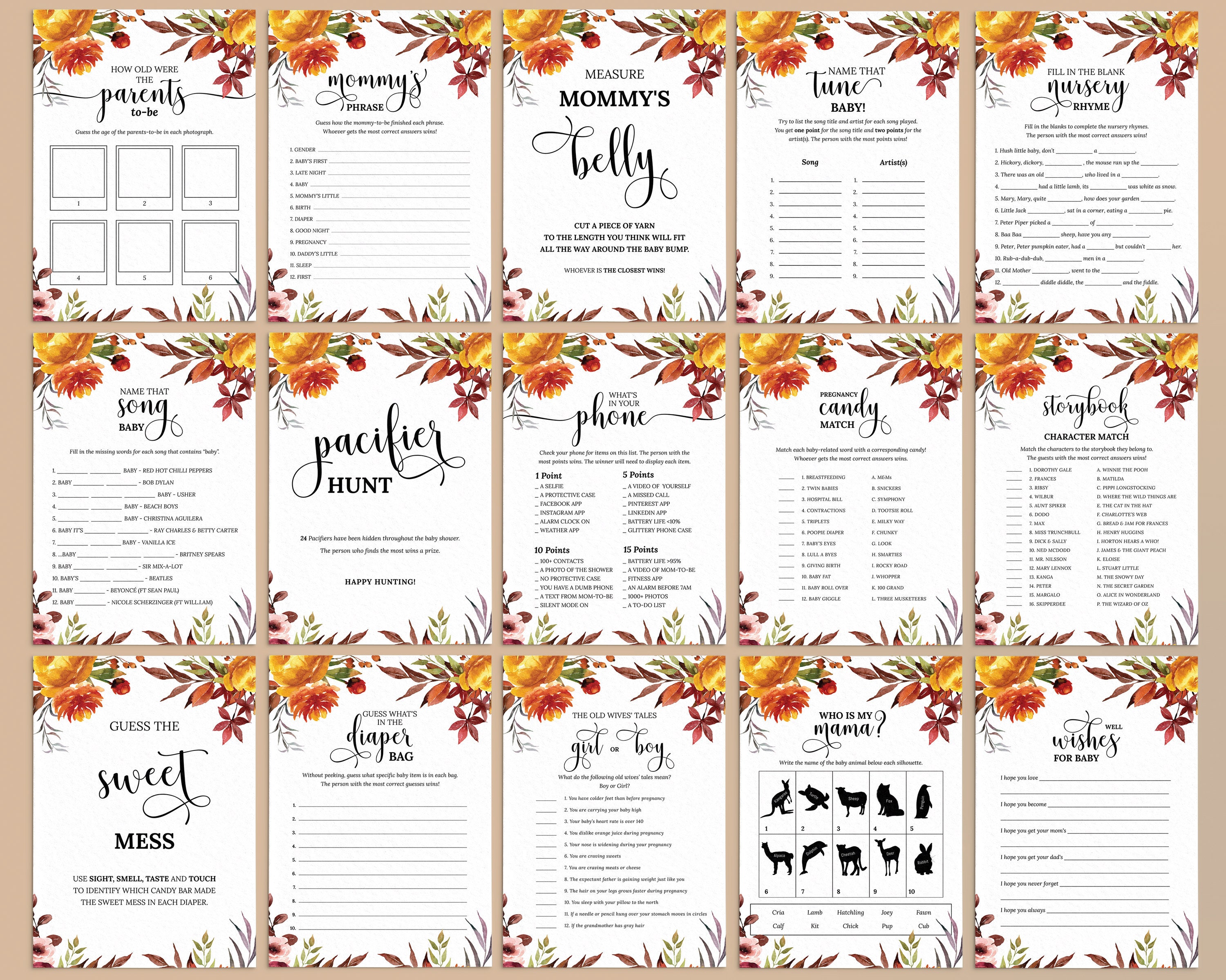 Editable Fall Baby Shower Games Printable Baby Shower Game | Etsy