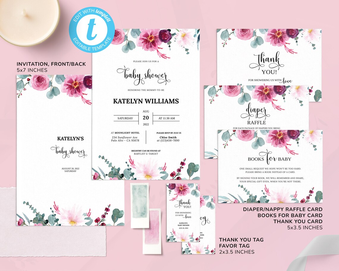 100 Editable Baby Shower Bundle Baby Shower Games Floral | Etsy