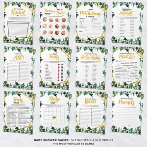 71 Pieces Baby Shower Game & Sign Bundle, Greenery, Gold, Gender Neutral, Decorations, Games, Message From The Bump, Dirty Diaper, Mad Libs image 3
