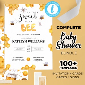 Honey Sweet As Can Bee Baby Shower Bundle, Bumble bee Baby Shower Games, Editable Honey Baby Shower, Invitation, Mom to bee Baby Shower Set