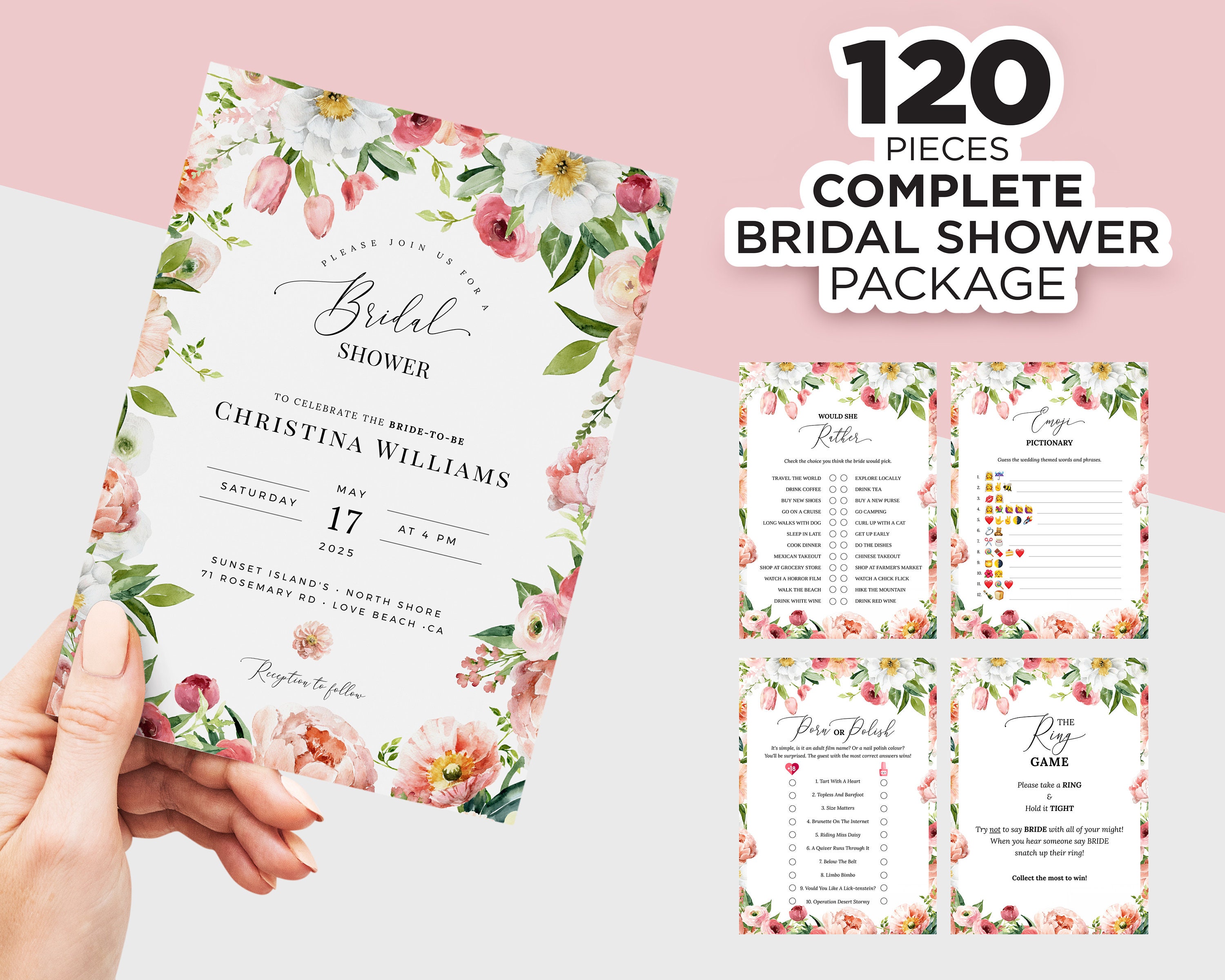 Floral Bridal Shower, Bridal Shower Games, Bachelorette Party, Hen Party, Wedding Shower, Editable Bridal Shower Invitation, Welcome Sign