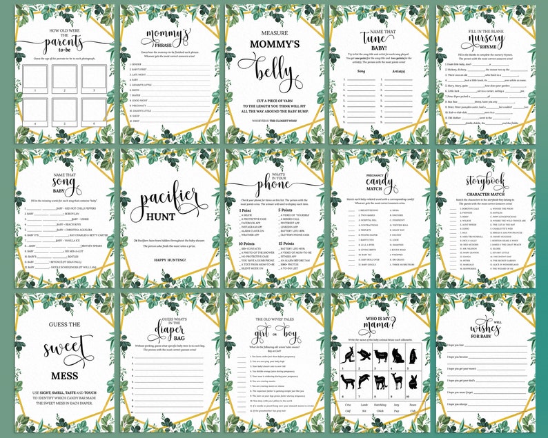 Editable Greenery Baby Shower Bundle Printable Gold Foliage | Etsy