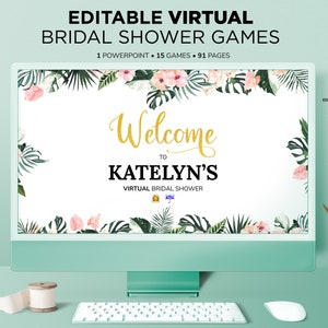 Tropical Virtual Bridal Shower Games, Editable Powerpoint Bridal Shower Games, Zoom Bridal Shower Game, Bride, Wedding Shower, Bridal Shower