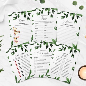 15 Editable Bridal Shower Games, Just Green, Greenery Bridal Shower Games Bundle, Instant Download, Wedding Shower, Printable, Bridal Party