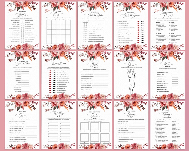 Editable Floral Bridal Shower Bundle Printable Bridal Shower | Etsy