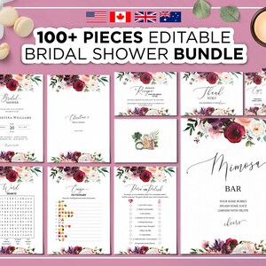 100+ Editable Bridal Shower Bundle, Bridal Shower Games, Bachelorette Party Game, Editable Floral Bridal Shower Games, Signs, Wedding Shower