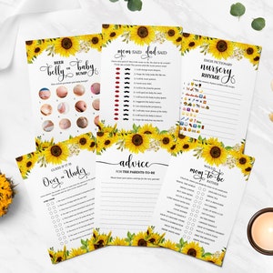 15 Editable Sunflower Baby Shower Games, Sunflower 2, Baby Shower, Gender Neutral, Sunflower theme , Sunflower Baby Shower Games Bundle