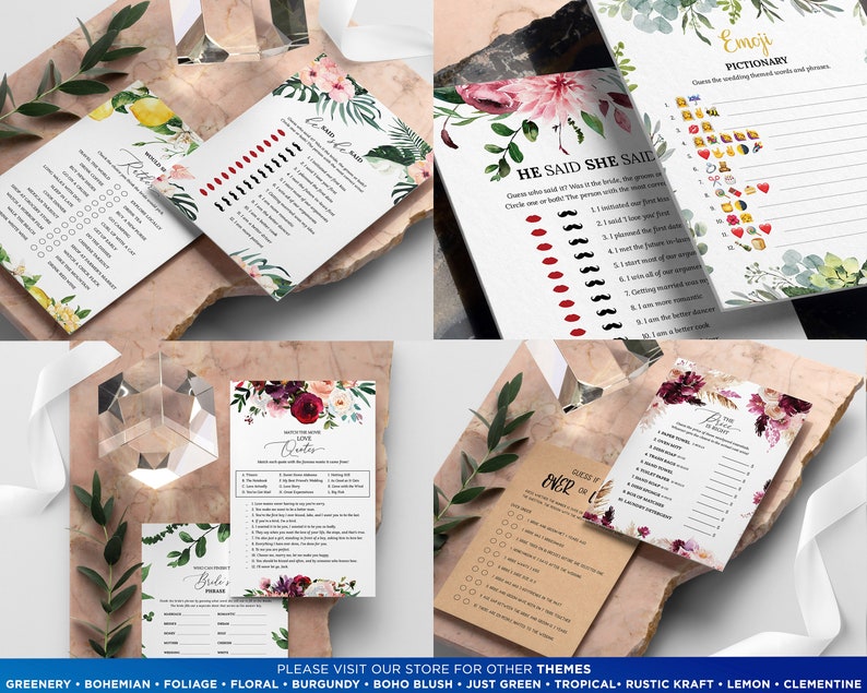 30 Editable Bridal Shower Games, 6 Greenery Themes, Bridal Shower Games Bundle, Instant Download, Wedding Shower Games, Bridal Party Games image 9