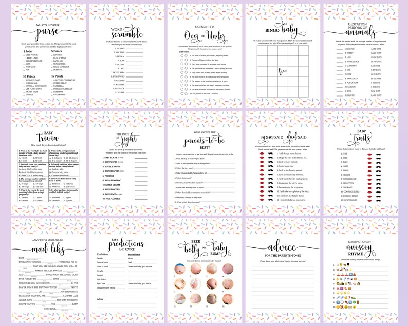 70 Sprinkle Baby Shower Games Editable Baby Shower Games Etsy