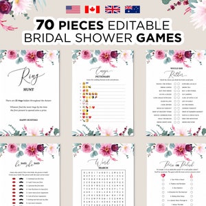 Editable Floral Bridal Shower Games, Printable Bridal Shower Games, Pink Flowers Blush Wedding Shower Game, Floral Bridal Party Games Bundle